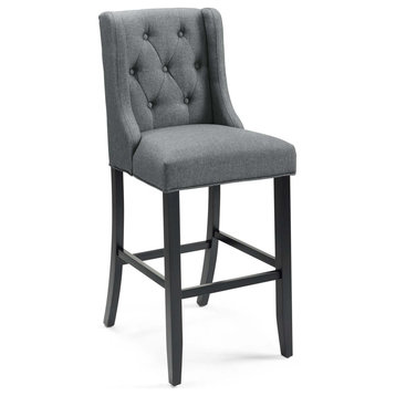 Baronet Tufted Button Upholstered Fabric Bar Stool, Gray