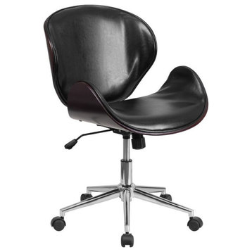 Flash Furniture Leather Swivel Office Chair in Black and Mahogany