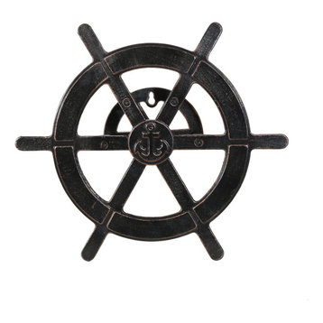 GDF Studio Chole Outdoor Shiny Copper Aluminum Ship Wheel Hose Holder