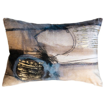 Cotton Velvet Printed Lumbar Pillow With Gold Foil, Multicolor