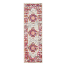 Passion Boho Area Rug, Ivory/Fushia, 2'2"x7'6" Runner