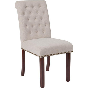 Hercules Series Beige Fabric Parsons Chair With Rolled Back