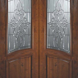 Pre-hung Double Door 96 Alder Courtlandt Square Top Arch Lite Glass - Front Doors