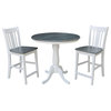 36" Round Extension Dining Table With San Remo Counter Height Stools, White/Heather Gray, 3 Piece