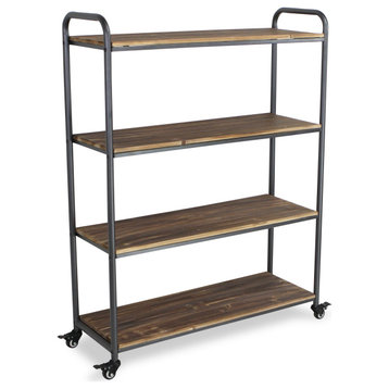 Moxie 4 Tier Wood & Metal Wheeled Display Shelf