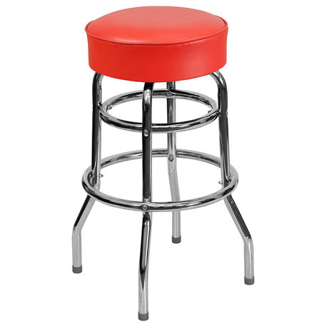 Red Double Ring Chrome Stool