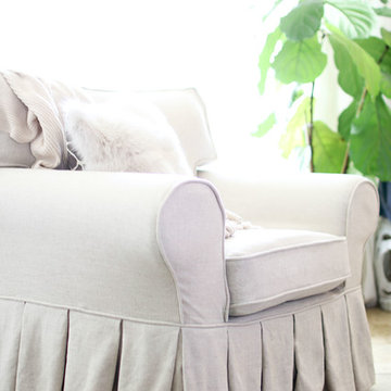 Ektorp Armchair Covers with Pleated Skirt and Footstool Cover in Liege Biscuit
