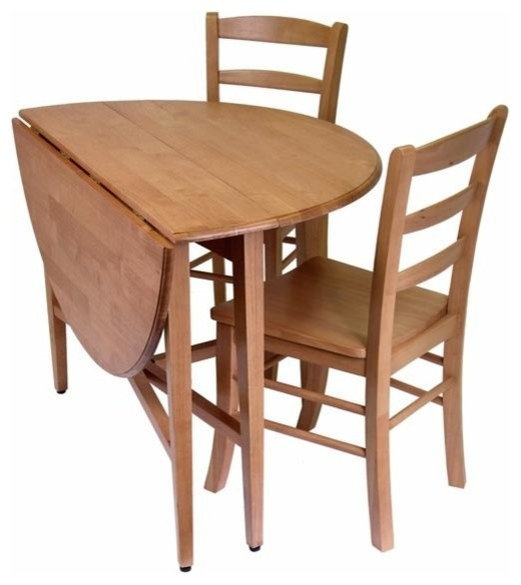 Winsome Wood Hannah 3Pc Dining Set, Drop Leaf Table With 2 Ladder Back ...