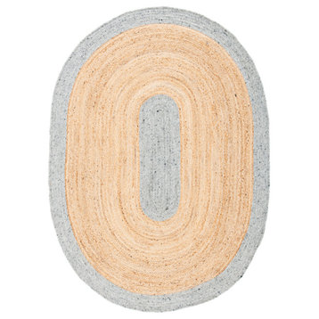 Safavieh Braided Brd910C Bordered Rug, Gray and Natural, 6'0"x9'0" Oval