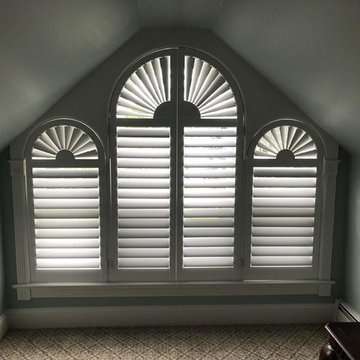 Palladian Window Plantation Shutters and Draperies with Vignette - Sea Girt, NJ