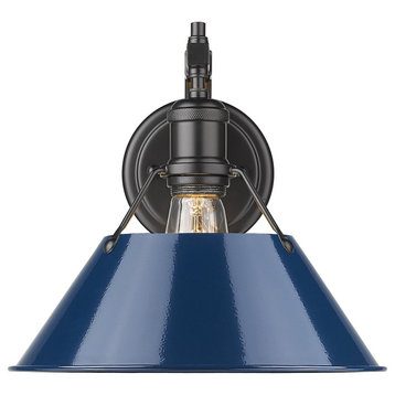 Orwell 1 Light Wall Sconce, Matte Black With Matte Navy