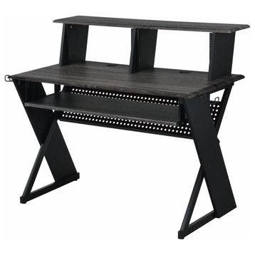 Multipurpose Desk, Large Top With Raised Shelf & Cable Management, Black