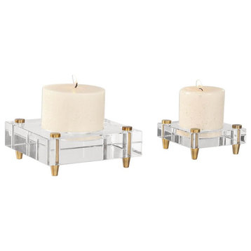 Uttermost Claire 6 x 3" Crystal Block Candleholders Set of 2