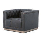Maxx Distressed Black Leather Swivel Club Chair