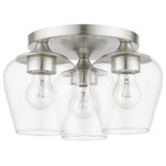 Livex Lighting - Willow 3 Light Brushed Nickel Flush Mount - This three light flush mount from the willow collection has understated elegance. It features minimal details, clear curved glass with a brushed nickel finish and can fit into any decor.