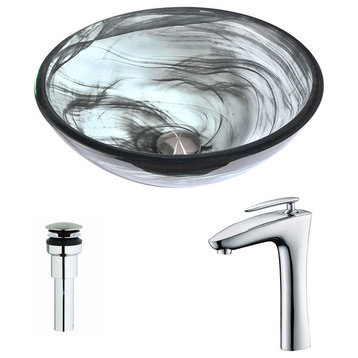 ANZZI Mezzo Series Deco-Glass Vessel Sink with Crown Faucet