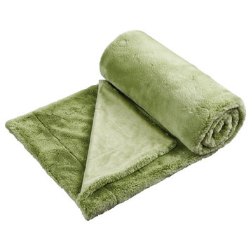 Fox Faux Fur Throw Blanket, Green Moss, 60''x80''