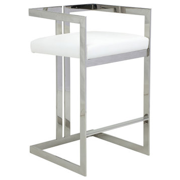 Kenzie Bar Stool Silver/White Faux Leather