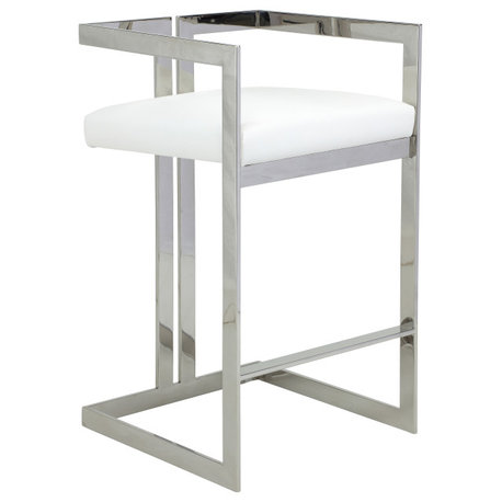 Kenzie Bar Stool Silver/White Faux Leather