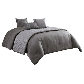 Benzara BM225159 10 Piece King Polyester Comforter Set, Gray