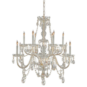 Traditional Crystal 12 Light Spectra Crystal Brass Chandelier
