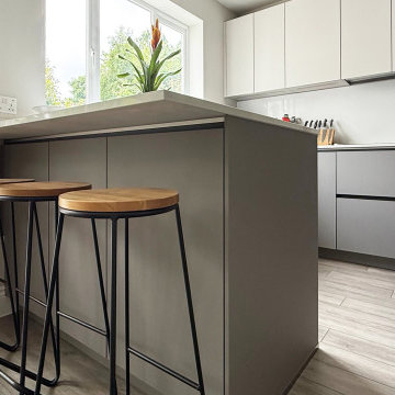 Beige & Grey Handleless Kitchen in St Albans