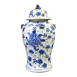 Chinese Blue & White Flowers Graphic Porcelain General Jar cs1708 - Decorative Jars And Urns