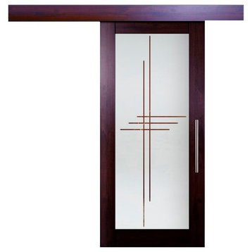 Hardwood Mahagony Sliding Barn Door with Glass Insert Included Hardware, 48"x84"