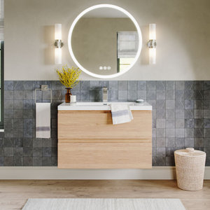 The Beacon Bathroom Vanity, Single Sink, 36", White Oak, Wall Mount