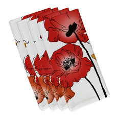 Poppies Floral Print Napkin, Set of 4, Red/Orange