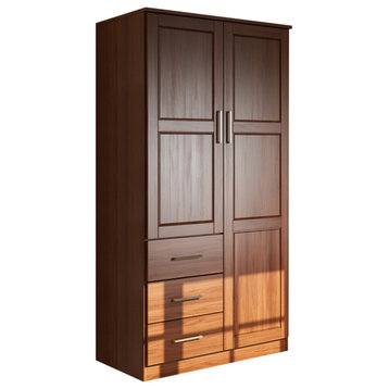 100% Solid Wood Metro 2-Door Wardrobe/Armoire, Mocha-Raised Panel