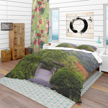 Foggy Dawn in Japanese Garden Bohemian and Eclectic Duvet Cover, Twin