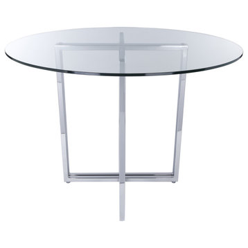 Legend 42" Dining Table With Clear Glass Top and Chromed Steel Base, Chrome