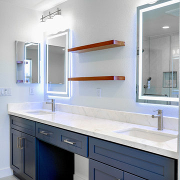 Modern Navy Blue Bathroom Vanity with LED Backlit Mirrors