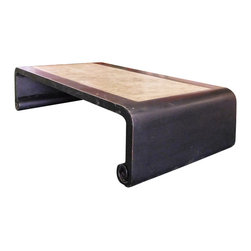 Chinese Black Scroll Legs Rectangular Marble Coffee Table cs1331 - Coffee Tables
