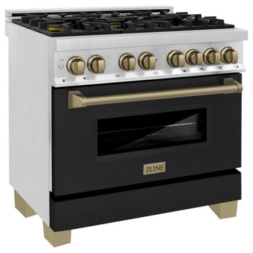 36" Dual Fuel Range, Stainless With Black Matte and Champagne RAZ-BLM-36-CB