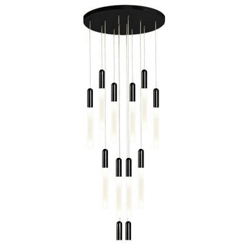 Drap Modern Long Minimalistic Hanging LED Chandelier, Black, 12 Lights
