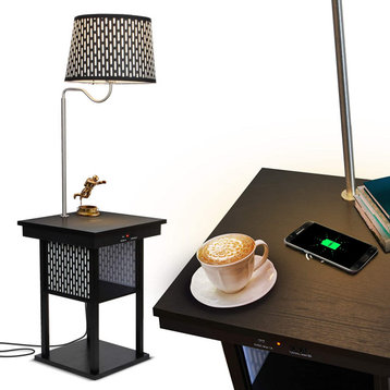 Brightech Madison LED Floor Lamp With USB Port and Wireless Charging Pad, Black