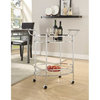 Linon Steel Oval Service Cart Castor Wheels 2 Glass Shelves in Sleek Chrome