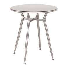 LumiSource Clara Round Dinette Table, Clear Brushed Silver Metal