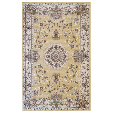 Gold Traditional Oriental Tabriz Area Rug