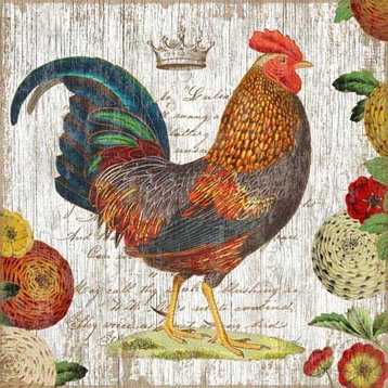 Suzanne Nicoll Rooster Blue Wood Panel Sign