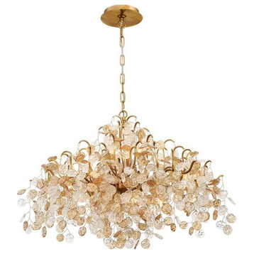 Transitional 8-Light Chandelier Clear/amber Hand Pressed Glass-20.5