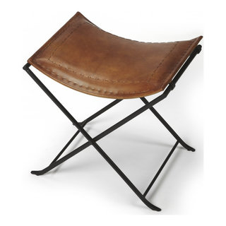 Foldable Brown Leather Stool - Industrial - Vanity Stools And Benches - by  UStradeENT LLC | Houzz