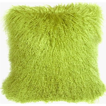 Genuine Mongolian Sheepskin Throw Pillow with Insert (16+ Colors), Green