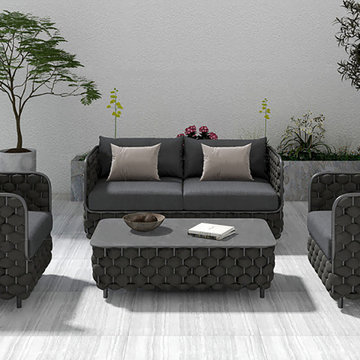 Martic 53.1" Wide Aluminum & Rope Outdoor Loveseat Patio Sofa with Cushions in B