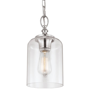 Murray Feiss P1310PN Hounslow Clear Glass Mini Pendant, Polished Nickel