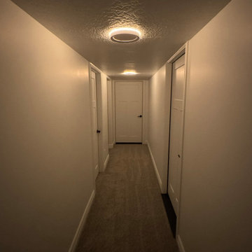 Long hallway showing off new halo lights.