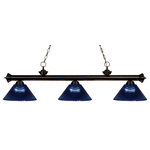 Z-Lite - Z-Lite 200-3BRZ-ARDB Riviera 3 Light Billiard in Dark Blue - Finished in bronze this three light bar fixture uses acrylic dark blue shades to create a contemporary look with a timeless quality to it. This fixture would be perfect for the game room, or any other room of the house where a touch of under stated sophistication is needed.