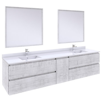 Fresca Formosa Wall Hung Double Sink Bathroom Vanity with Mirrors, Rustic White, 84"